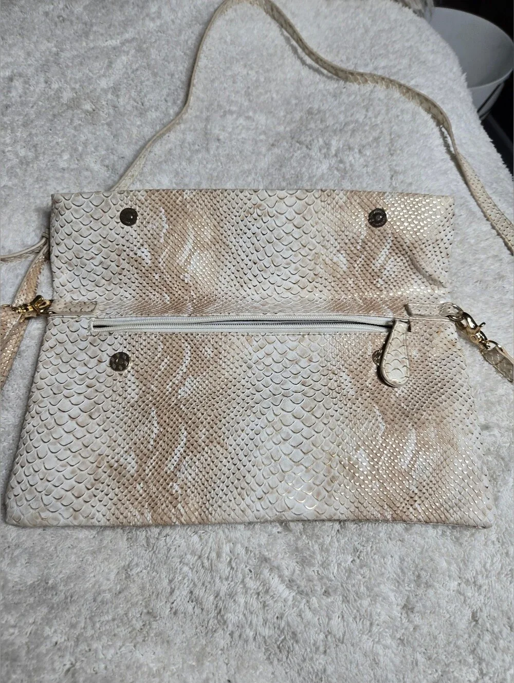 Orange Caramel Snakeprint Fold Over Crossbody Clutch Bag Like New